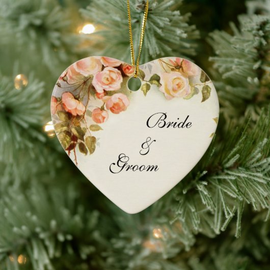 ヴィンテージウェディング、アンティークピンクローズフラワーズフローラ セラミックオーナメント (ツリー)