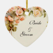 ヴィンテージウェディング、アンティークピンクローズフラワーズフローラ セラミックオーナメント (正面)