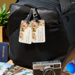 ヴィンテージウェディング、アンティークピンクローズフラワーズフローラ ラゲッジタグ