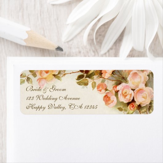 ヴィンテージウェディング、アンティークピンクローズフラワーズフローラ ラベル (インサイチュ)