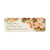 ヴィンテージウェディング、アンティークピンクローズフラワーズフローラ ラベル (正面)