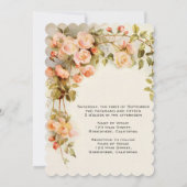 ヴィンテージウェディング、アンティークピンクローズフラワーズフローラ 招待状 (裏面)