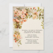 ヴィンテージウェディング、アンティークピンクローズフラワーズフローラ 招待状 (裏面)