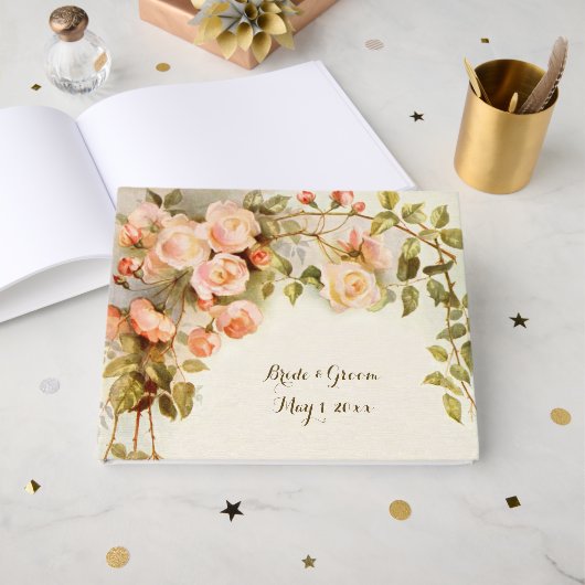 ヴィンテージウェディング アンティークピンクローズフラワー ゲストブック (正面見開き)