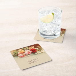 ヴィンテージウェディング、アンティークローズの花の静物 スクエアペーパーコースター