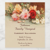 ヴィンテージウェディング、アンティークローズの花の静物 ワインラベル (シングルラベル)