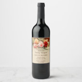 ヴィンテージウェディング、アンティークローズの花の静物 ワインラベル (正面)