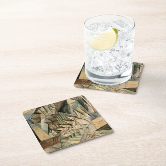 ヴィンテージウェディング、アーストーンカラー、キュービズム美術 スクエアペーパーコースター (インサイチュ)