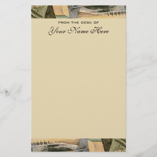 ヴィンテージウェディング、アーストーンカラー、キュービズム美術 便箋 (正面)