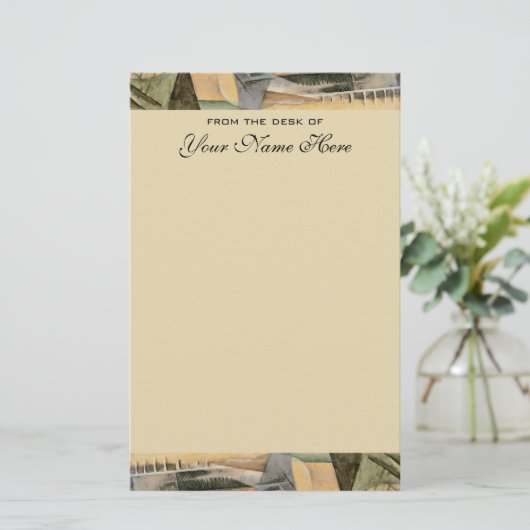 ヴィンテージウェディング、アーストーンカラー、キュービズム美術 便箋 (スタンド正面)