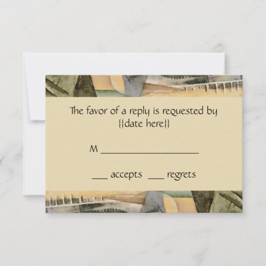 ヴィンテージウェディング、アーストーンカラー、キュービズム美術 出欠カード (正面)