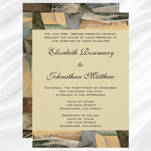 ヴィンテージウェディング、アーストーンカラー、キュービズム美術 招待状