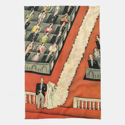 ヴィンテージウェディング、アールデコ新婚と新婚の新婚 キッチンタオル (縦)