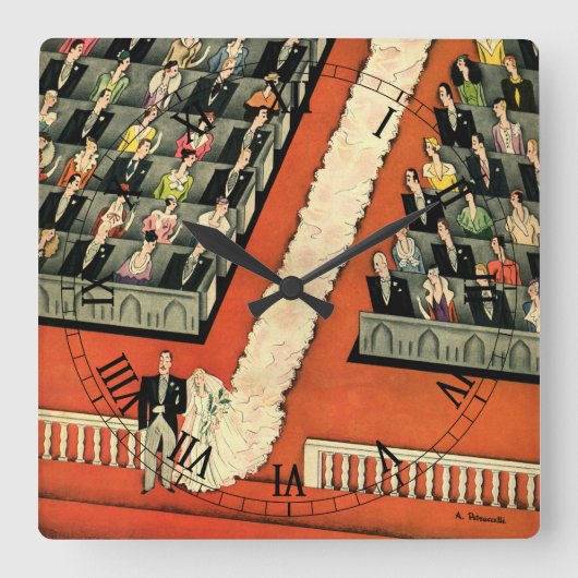 ヴィンテージウェディング、アールデコ新婚と新婚の新婚 スクエア壁時計 (正面)