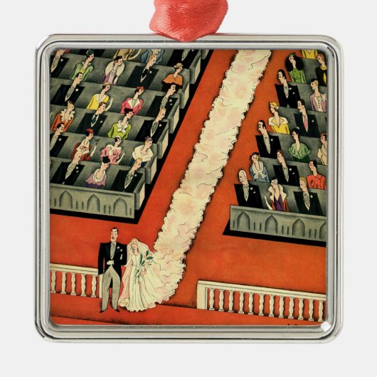 ヴィンテージウェディング、アールデコ新婚と新婚の新婚 メタルオーナメント (正面)