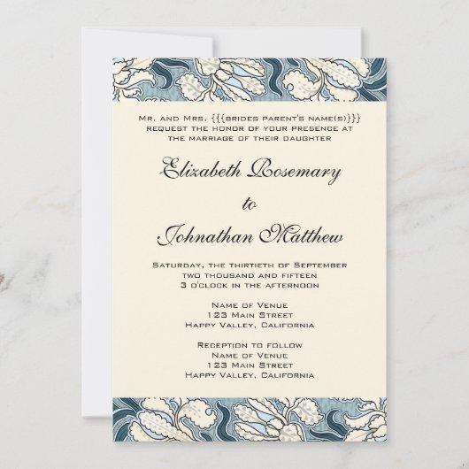 ヴィンテージウェディング、アールヌーボーアイリスフラワーズフローラ 招待状 (正面)