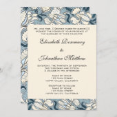ヴィンテージウェディング、アールヌーヴォーなアヤメの花の花束 招待状 (正面/裏面)