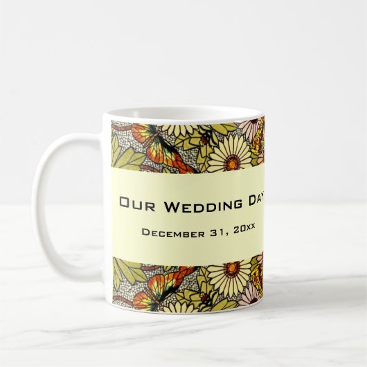 ヴィンテージウェディング、ガーデンフラワーズフローラ蝶 コーヒーマグカップ (左)