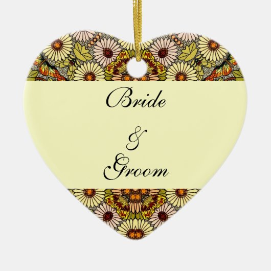 ヴィンテージウェディング、ガーデンフラワーズフローラ蝶 セラミックオーナメント (正面)