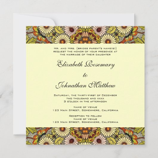 ヴィンテージウェディング、ガーデンフラワーズフローラ蝶 招待状 (正面)