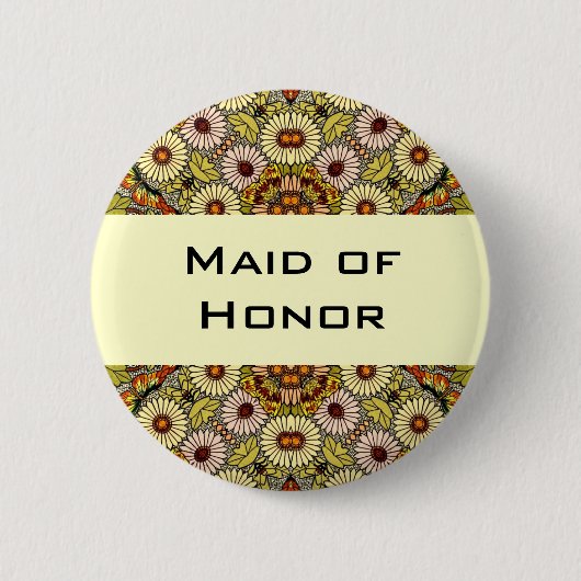 ヴィンテージウェディング、ガーデンフラワーズフローラ蝶 缶バッジ (正面)