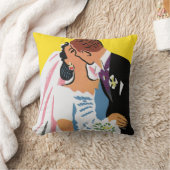 ヴィンテージウェディング、キスする新婦と新郎の新婚カップル クッション (ブランケット)