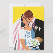 ヴィンテージウェディング、キスする新婦と新郎の新婚カップル 案内状 (正面)