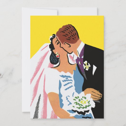 ヴィンテージウェディング、キスする新婦と新郎 案内状 (正面)