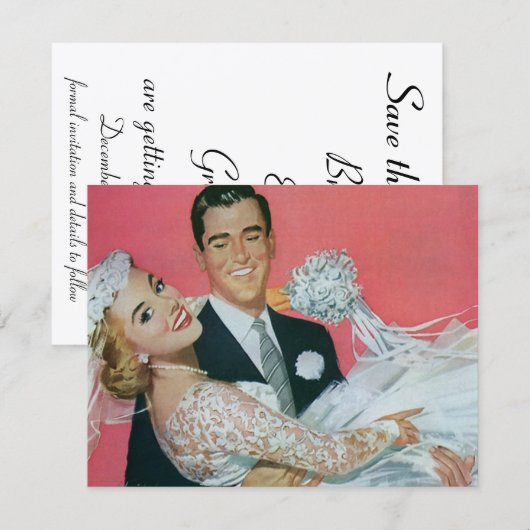 ヴィンテージウェディング ハッピー新婚カップル、結婚式の日を楽しみにして！ セーブザデート (正面/裏面)