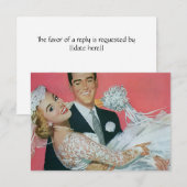 ヴィンテージウェディング ハッピー新婚夫婦、招待返信 招待状 (正面/裏面)