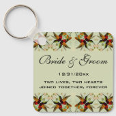 ヴィンテージウェディング、ハミングバードと花 キーホルダー (正面)