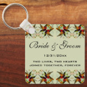 ヴィンテージウェディング、ハミングバードと花 キーホルダー (正面)