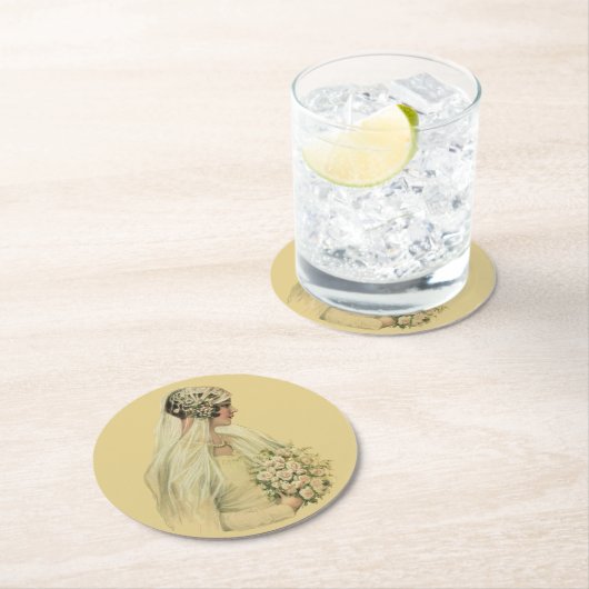 ヴィンテージウェディング、ビクトリア朝の花嫁の肖像 ラウンドペーパーコースター (インサイチュ)