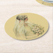 ヴィンテージウェディング、ビクトリア朝の花嫁の肖像 ラウンドペーパーコースター (アングル)