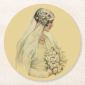 ヴィンテージウェディング、ビクトリア朝の花嫁の肖像 ラウンドペーパーコースター (正面)