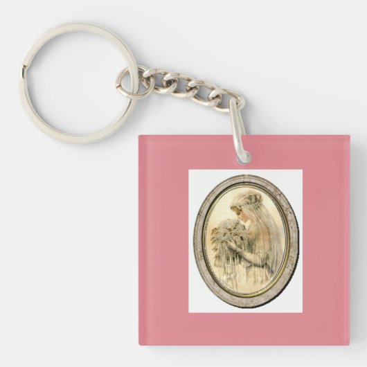 ヴィンテージウェディング ピンクテーマ 花嫁 キーチェーン (正面)