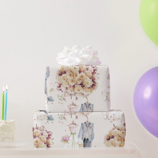 ヴィンテージウェディング – ピンク&ホワイト – ブーケ ラッピングペーパー (パーティーギフト)