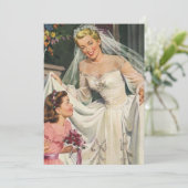 ヴィンテージウェディング、フラワーガールとレトロな花嫁 招待状 (スタンド正面)