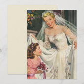 ヴィンテージウェディング、フラワーガールとレトロな花嫁 招待状 (正面/裏面)