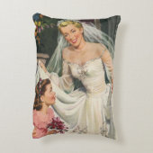 ヴィンテージウェディング、フラワーガールのいるレトロな花嫁 アクセントクッション (裏面(縦))