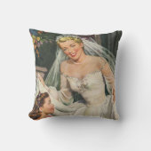 ヴィンテージウェディング、フラワーガールのいるレトロな花嫁 クッション (正面)