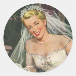 ヴィンテージウェディング、フラワーガールのいるレトロな花嫁 ラウンドシール