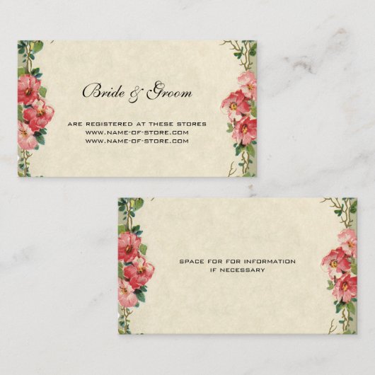 ヴィンテージウェディング、フローラフラワーピンクのバラ エンクロージャーカード (正面/裏面)