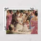 ヴィンテージウェディング ブライド グルーム 新婚夫婦がケーキをカット 案内状 (正面/裏面)