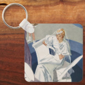 ヴィンテージウェディング、ミッドセンチュリーモダンアールデコ花嫁 キーホルダー (正面)