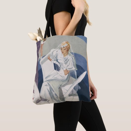 ヴィンテージウェディング、ミッドセンチュリーモダンアールデコ花嫁 トートバッグ (クローズアップ)