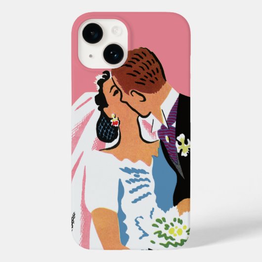 ヴィンテージウェディング、レトロな花嫁と新郎のキス Case-Mate iPhoneケース (裏面)
