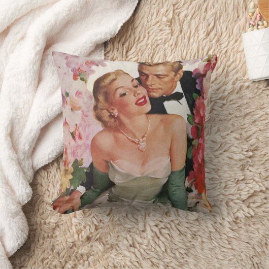 ヴィンテージウェディング、レトロな花嫁と新郎の新婚夫婦 クッション (ブランケット)
