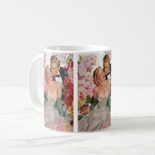 ヴィンテージウェディング、レトロな花嫁と新郎の新婚夫婦 コーヒーマグカップ (正面左)