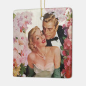 ヴィンテージウェディング、レトロな花嫁と新郎の新婚夫婦 セラミックオーナメント (左)